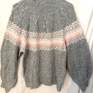 Crown & Ivy Gray and Pink Knit Sweater